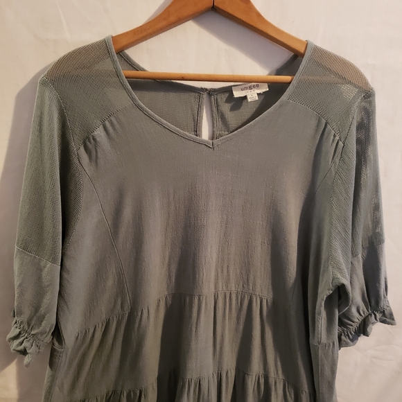 Umgee Linen Blend Ruffle Tiered Fray Hem S/ Sleeve Babydoll Dress USA Large - Picture 2 of 10